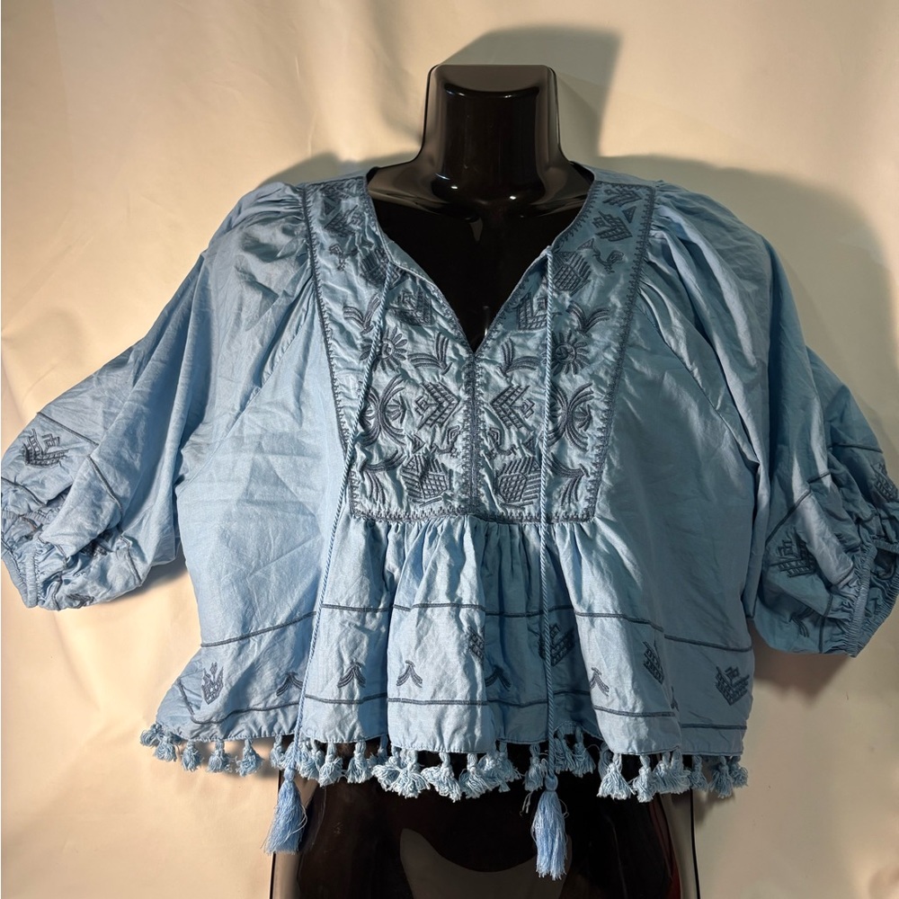 Chelsea & Violet Light Blue Embroidered Blouse M